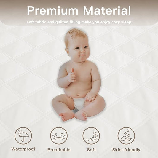 Mecerock Quilted Fitted Mattress Protector - Full Size, 18 Inch Deep Pocket, Washable, Waterproof, Ivory