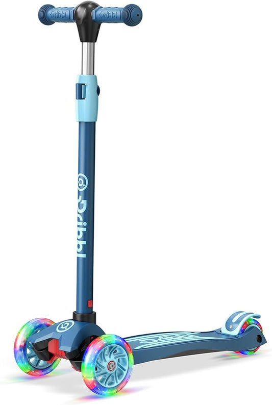 Dribbl 3-Wheel Kids Scooter - Lean-to-Steer Technology, Adjustable Height Handlebar, Wide Anti-Slip Deck, Scooter for Boys & Girls Ages 3+, Child Safety Approved, Support Riders Up to 165 lbs, Blue