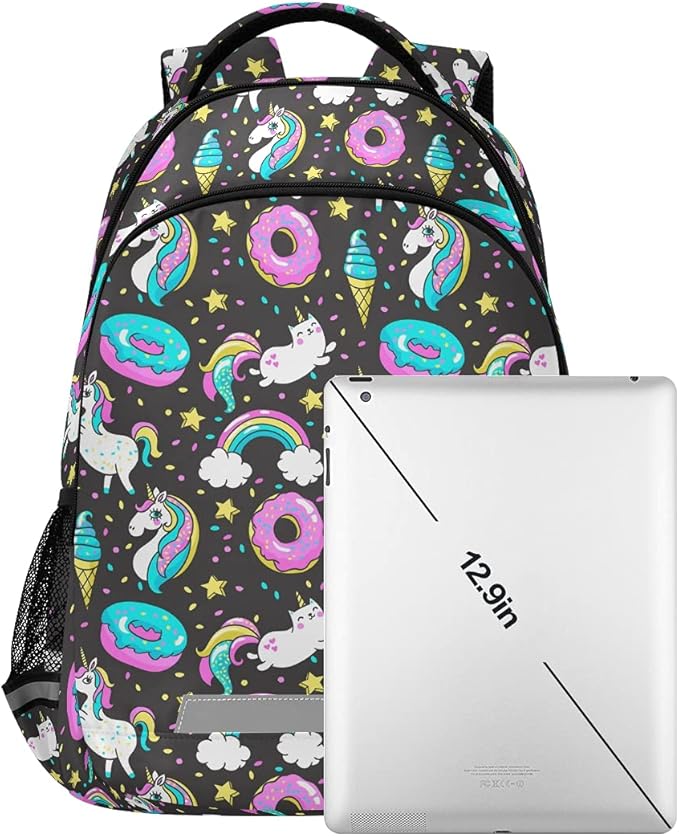 MNSRUU School Backpack with Chest Strap, Rainbow And Unicorns Laptop Backpack, Travel Hiking Backpack for Boys Girls, Rucksack, Knapsack
