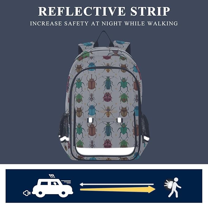Jucciaco Cartoon Insect Bug School Backpack Laptop Travel Daypack for Kids Girls Boys, Personalized Computer Notebooks Bookbag with Adjustable Padded Straps