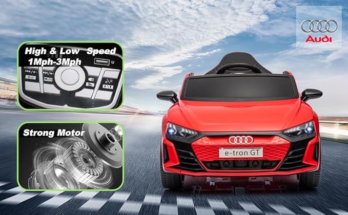 12V Kids Electric Vehicle with Remote Control, Audi Officially Licensed, Bluetooth Music, Rocking Mode, LED Lights, Leather Seat, 3 Speeds, Battery Powered Electric Vehicle Toy for Boys & Girls