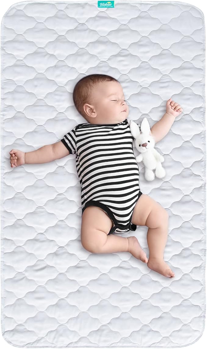Crib Mattress Protector Pad Cover Quilted Waterproof Incontinence Bed Pads Wetting Protection Pad 52" x 28" Reusable & Non-Slip Potty Training Pads for Toddlers (Quilted Improved Thickness)