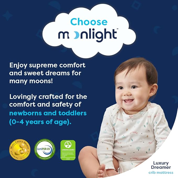 Moonlight Slumber Luxury Dreamer Crib Mattress – Dual-Sided Baby and Toddler Mattress with CoolGel Memory Foam, Waterproof Cover, 6" Foam, Standard Size, Made in USA
