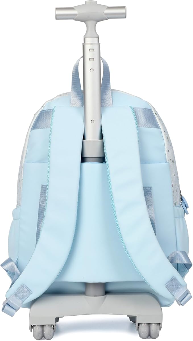 kingdisen Cute travelers club blue Rolling Backpack for women with wheels Rolling cart (HEY BLUE)
