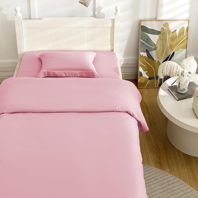 3 Piece Toddler Sheet Set,Pink Basics Bed Sheet Set for Toddler,Microfiber 3-Piece Sheet Set Soft Breathable Crib Bedding Set for Kids,Includes Flat Sheet, Fitted Sheet, Pillowcase