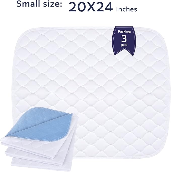 Non-Slip Bed Pads for Incontinence,20"X24" (3 Pack),Waterproof Washable Underpads and Mattress Protectors,Absorbent Incontinence Bed Pads for Children,Kids,Pets
