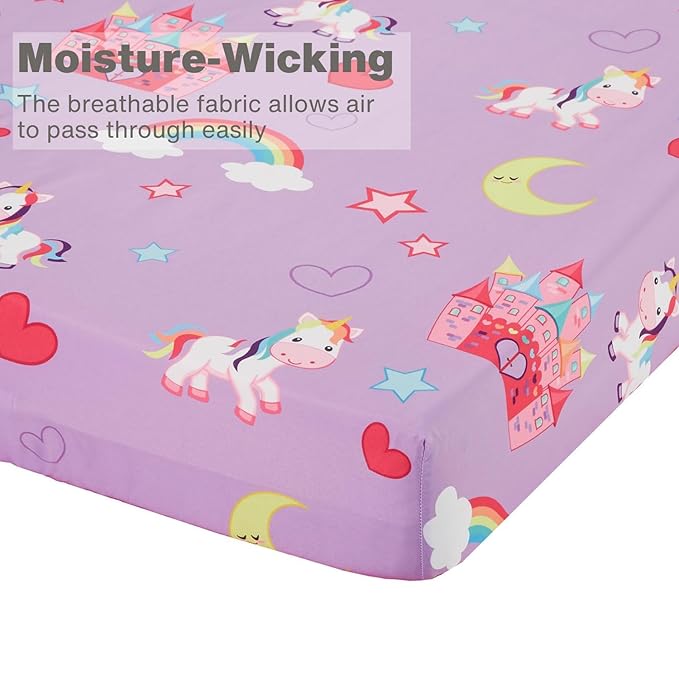 EVERYDAY KIDS 2 Pack Fitted Girls Crib Sheet, 100% Soft Breathable Microfiber, Baby Sheet, Fits Standard Size Crib Mattress 28in x 52in, Nursery Sheet - Unicorns/Hot Pink