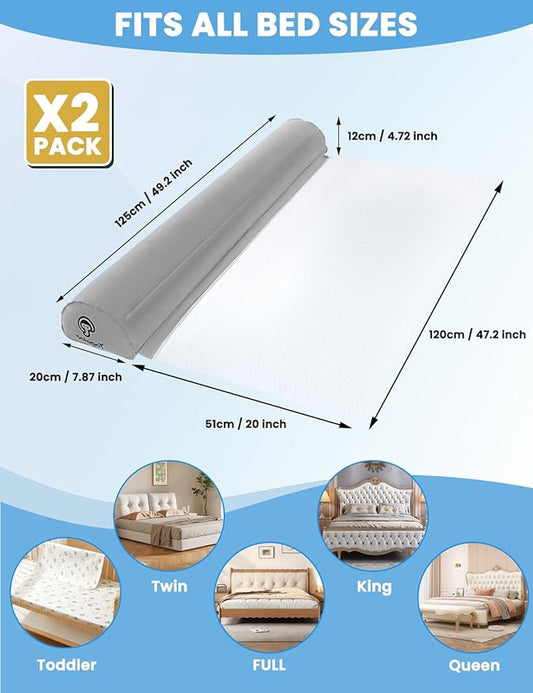 Inflatable Bed Rails for Toddlers, Non-Slip Soft Flocking Travel Bed Bumper, Inflatable Bed Bumpers for Kids for Full, Queen, King Size Beds, Blow-up Bed Bumper for Hotel, Travel, Home