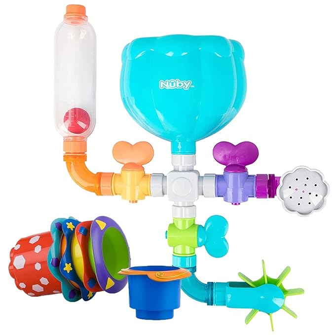Nuby Splish Splash Cups and Wacky Waterworks Pipes Bath Toys
