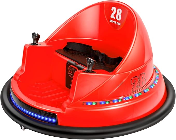 Edostory Electric Ride On Bumper Car Kids 12V 3-Speeds for Toddlers, 1.5-8 Years Old Baby Bumping Toy Cars, DIY Sticker Baby Toy Gifts, Remote Control, Bluetooth, 360 Spin ASTM-Certified Red