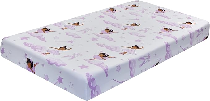 EVERYDAY KIDS 4 Piece Toddler Bedding Set – African American Ballerina - Includes Comforter, Flat Sheet, Fitted Sheet and Reversible Pillowcase – Girls Toddler Bedding