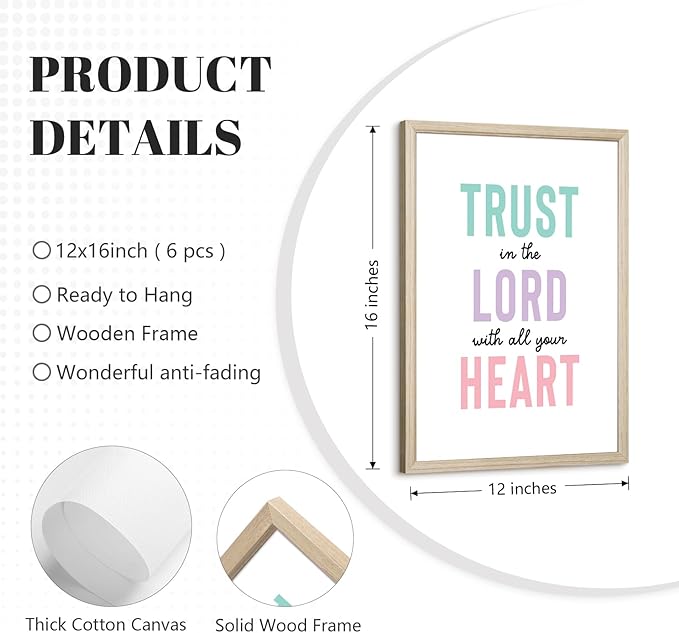 Christian Nursery Wall Art Decor Bible Verses Posters Girl Nursery Canvas Wall Decor kids room Prints Religious Scripture Pictures Modern Christian Artwork for Girls Bedroom 12x16x6 Inch Framed