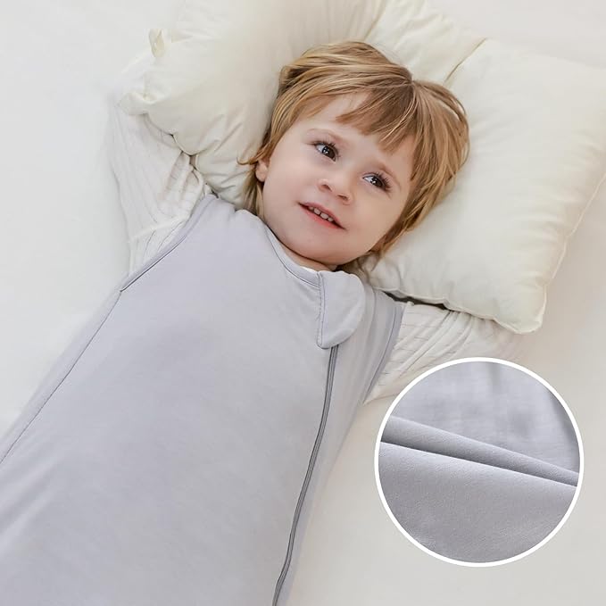 Mosebears Unisex Rayon Made from Bamboo Sleep Sack with 2-Way Zipper,2.5 Tog Baby Winter Sleep Sack (Light Grey,18-36 Months)