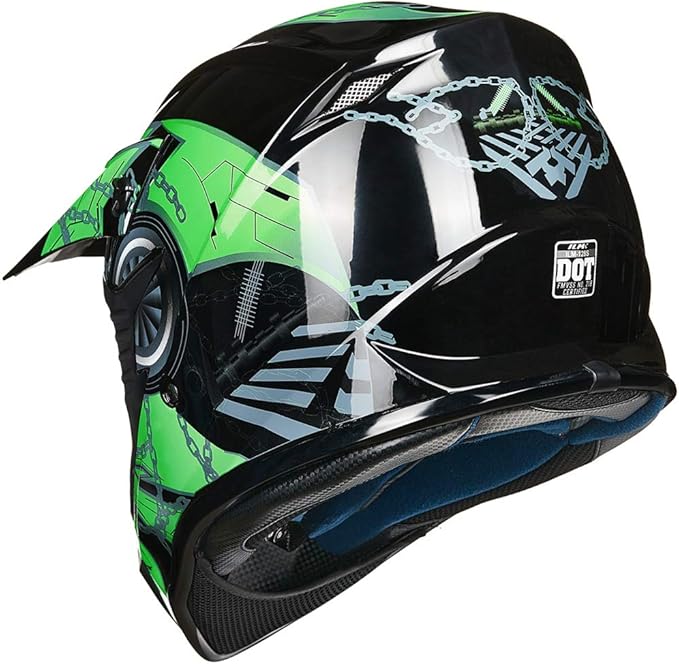 ILM Youth & Kids Dirt Bike Helmets Motocross ATV Dirtbike BMX MX Offroad Full Face Motorcycle Helmet, DOT Approved Model 128YS (Green Black, Youth-Small)
