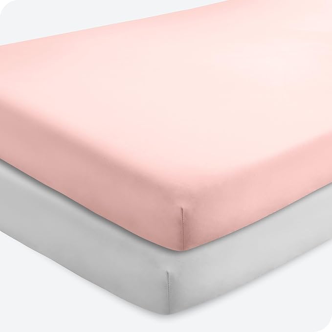 Bare Home 2-Pack Fitted Crib Sheets - Premium 1800 Ultra-Soft Microfiber - Breathable - Baby Sheet - for Boys & Girls - Fits Standard Crib and Toddler Mattresses (Pink Slipper/Cloud Grey)