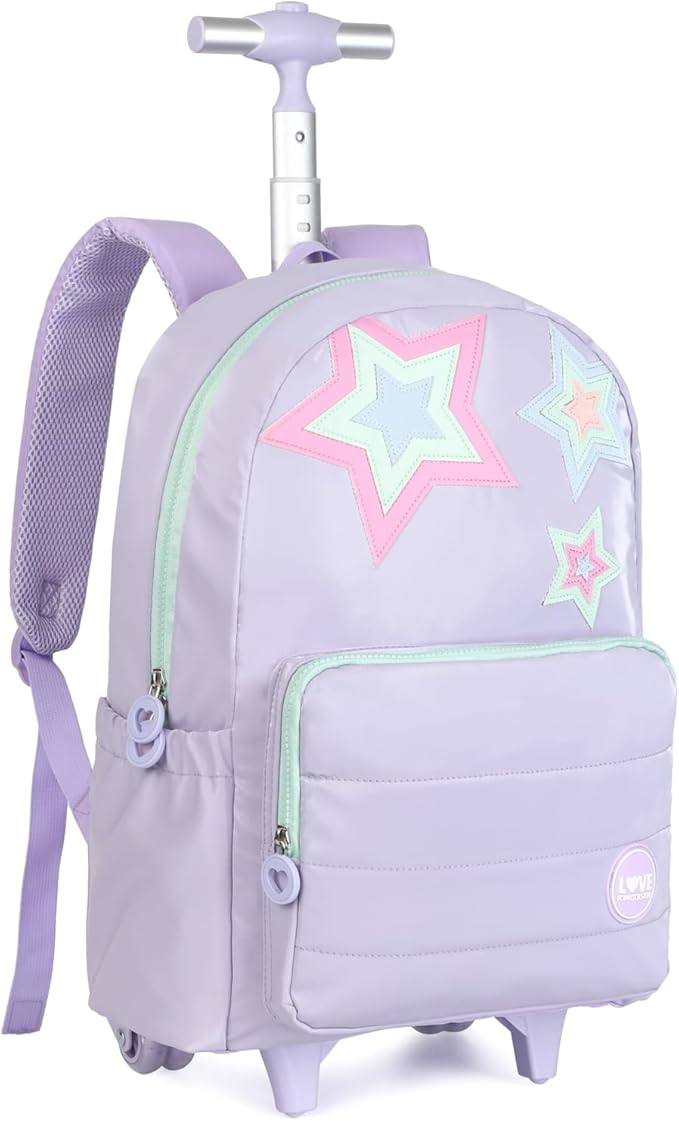 kingdisen Purple Kids Rolling Backpacks for Girls 8-12 (STARS PURPLE)