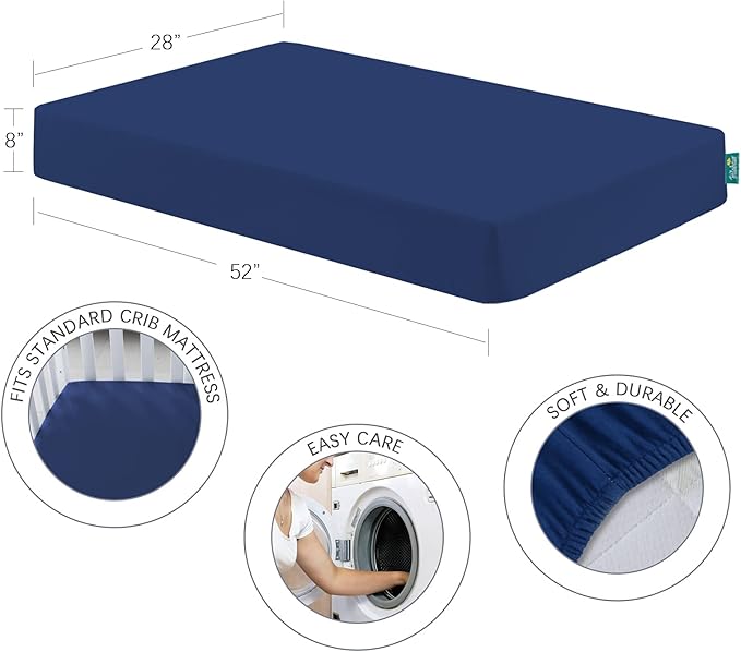 Biloban 3-Piece Toddler Sheet Set Microfiber, Toddler Bedding Set Includes Crib Mattress Sheet, Flat Sheet and Envelope Pillowcase, Silky Soft, Breathable and Lightweight, Navy