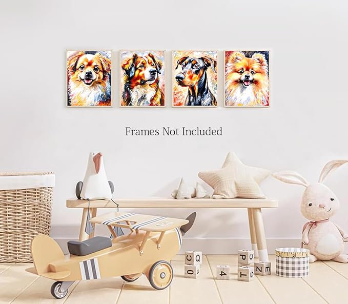LNLAGBO Dogs Canvas Wall Art,Cute Dogs Canvas Wall Art,Funny Animal Dog Art,Dog Lover Sign Wall Decor,for Bedroom Nursery Baby Kids Room Wall Decor(8"x10"Unframed)