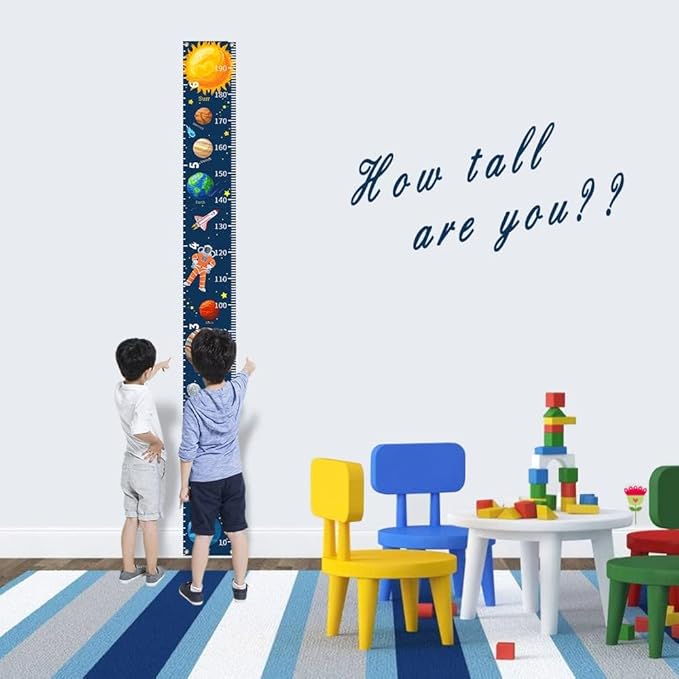 Nustila Outer Space Growth Chart for Kids Planets Baby Height Chart Canvas Height Measuring Rulers for Boys Girls Removable Growth Height Chart for Nursery Toddlers Child's Room Decor 79" x 7.9"