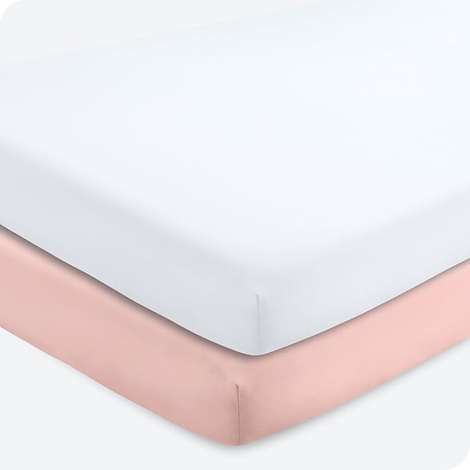 Bare Home 2-Pack Fitted Crib Sheets - Premium 1800 Ultra-Soft Microfiber - Breathable - Baby Sheet - for Boys & Girls - Fits Standard Crib and Toddler Mattresses (Pink Slipper/White)