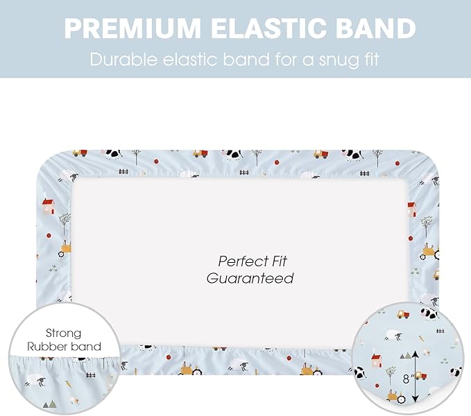 Little Grape Land Toddler Sheets 4 Pack – Baby Crib Sheets Fitted for Boys Girls, Standard Size 28x52‘’ Crib Mattress, Super Soft Breathable Washable Microfiber,Blue Sheep