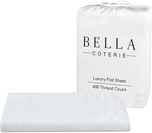 Bella Coterie Luxury Bamboo Viscose Queen Size Flat Sheet | 100% Organically Grown | Ultra Soft | Cooling for Hot Sleepers [White]