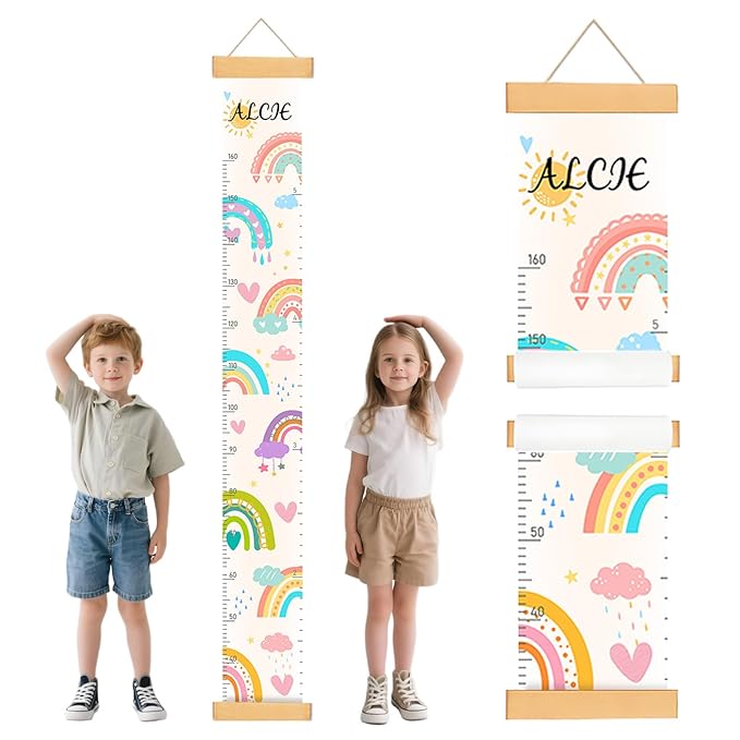 Personalized Rainbow Growth Chart for Wall Kids, Name Height Chart for Kids, for Nursery & Bedroom, Baby Shower Gift (60.6" x 8.3")