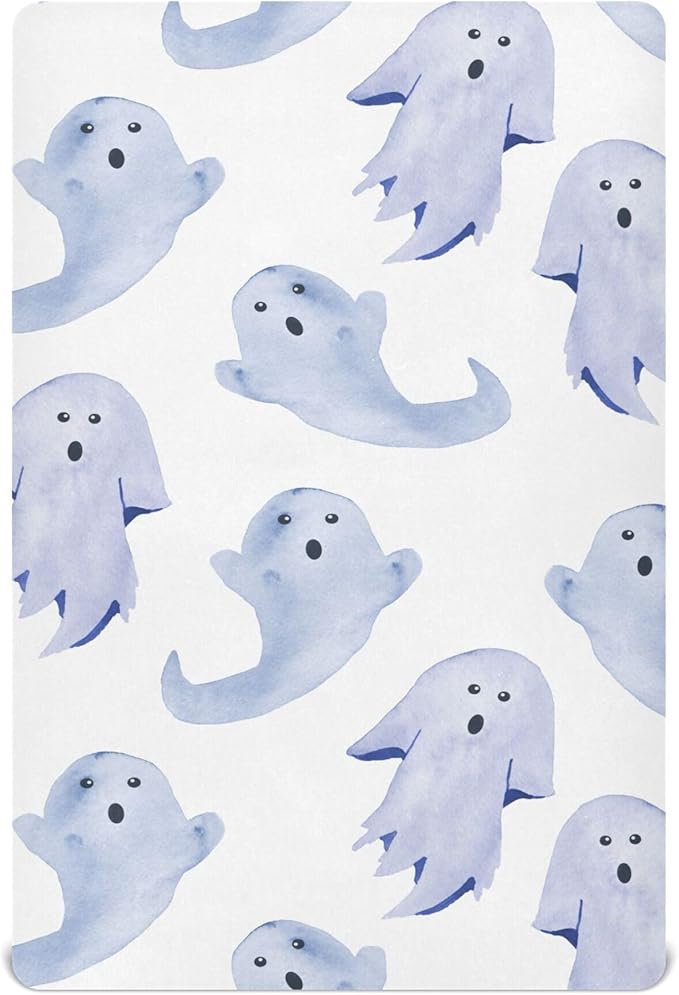 Halloween Fall Blue Ghost Crib Sheets Soft Breathable Fitted Baby Crib Sheets Mattress Cover for Girl Boys, 52" x 28" x 9"