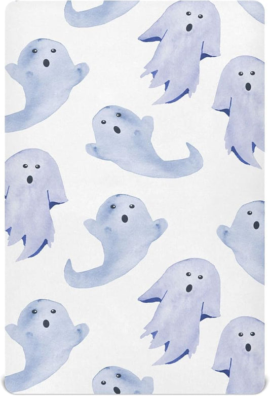 Halloween Fall Blue Ghost Crib Sheets Soft Breathable Fitted Baby Crib Sheets Mattress Cover for Girl Boys, 52" x 28" x 9"
