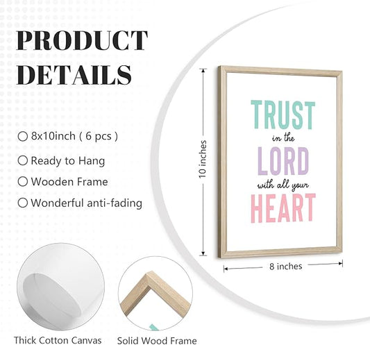 Christian Nursery Wall Art Decor Bible Verses Posters Girl Nursery Canvas Wall Decor kids room Prints Religious Scripture Pictures Modern Christian Artwork for Girls Bedroom 8x10x6 Inch Framed