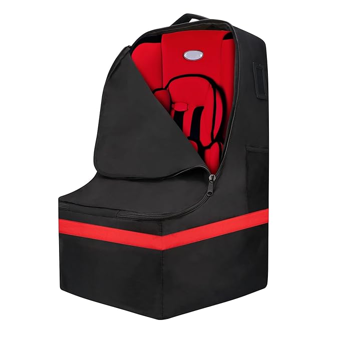ProFaster Car Seat Travel Bag - Padded, Comfortable, Durable, Roomy Gate Check Carseat Cover Backpack Fits 3-in-1，Convertible, Booster & Infant Car Seats for Airplane, Airport, Red
