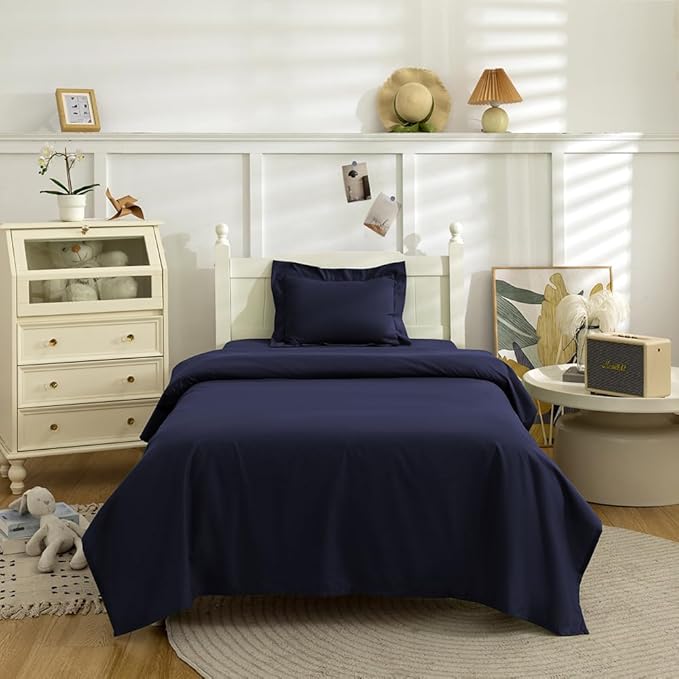 3 Piece Toddler Sheet Set,Navy Basics Bed Sheet Set for Toddler,Microfiber 3-Piece Sheet Set Soft Breathable Crib Bedding Set for Kids,Includes Flat Sheet, Fitted Sheet, Pillowcase