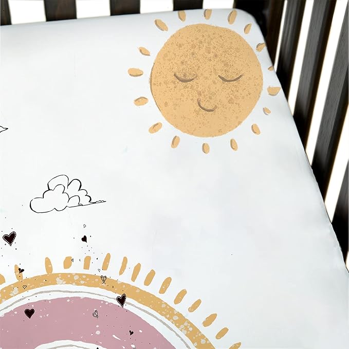 JumpOff Jo - Fitted Crib Sheet, Super Soft Breathable 100% Cotton Baby Crib Sheet for Standard Crib Mattresses and Toddler Beds, 28 in. x 52 in. - Rainbow Bears