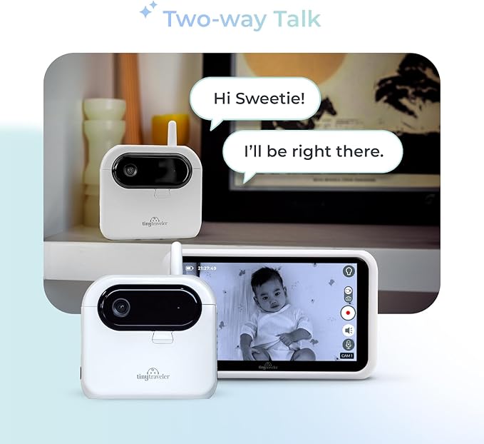 Tiny Traveler Ai Smart Wireless Baby Car Monitor with Power Bank - AI-Powered Safety Alerts: Cry/Laugh/Stand Detection, Virtual Fence, Long Range 1000ft Night Vision Lullabies Night Light - White