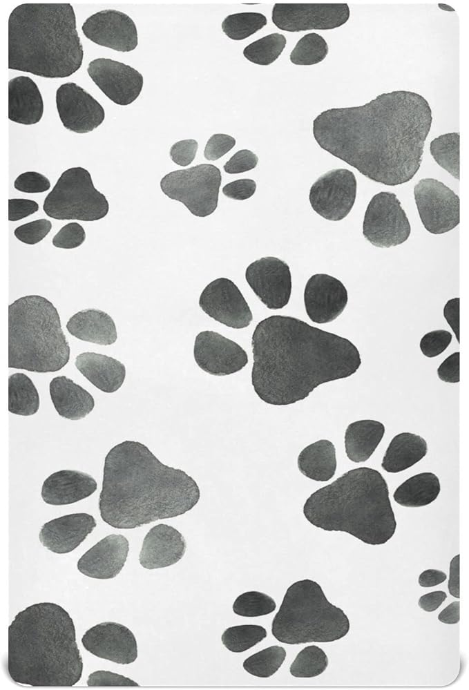 Grey Dog Paws Crib Sheets Soft Breathable Fitted Baby Crib Sheets Mattress Cover for Girl Boys, 52" x 28" x 9"