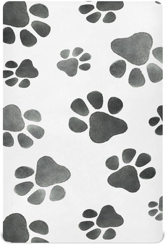 Grey Dog Paws Crib Sheets Soft Breathable Fitted Baby Crib Sheets Mattress Cover for Girl Boys, 52" x 28" x 9"
