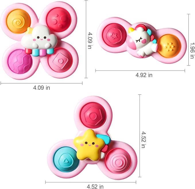 ALASOU 3PCS Pop Suction Cup Spinner Toys for 1 Year Old Boy Girl|Novelty Spinning Tops Toddler Stocking Stuffers|Baby Bath Toy for Kids Ages 1-3|1 Year Old Boy Christmas Birthday Gift for Infant