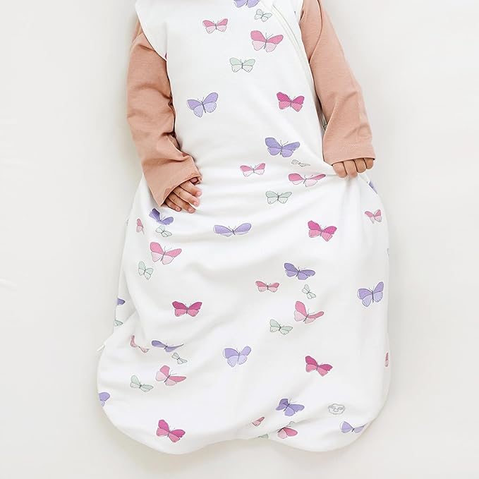 Woolino Merino Wool and Organic Cotton Baby Sleeping Bag - 4 Season Classic Sleep Sack - Two-Way Zipper Sleeping Bag for Baby and Toddler - 0-6 Months - Butterfly