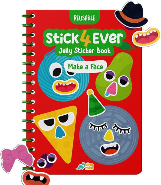 Stick4Ever Jelly Sticker Book - for Kids - Waterproof, Easy to Clean Reusable Sticker Book for Toddlers- Reusable Road Trip Activities for Kids - Stocking Stuffers for Toddlers (Make A Face)