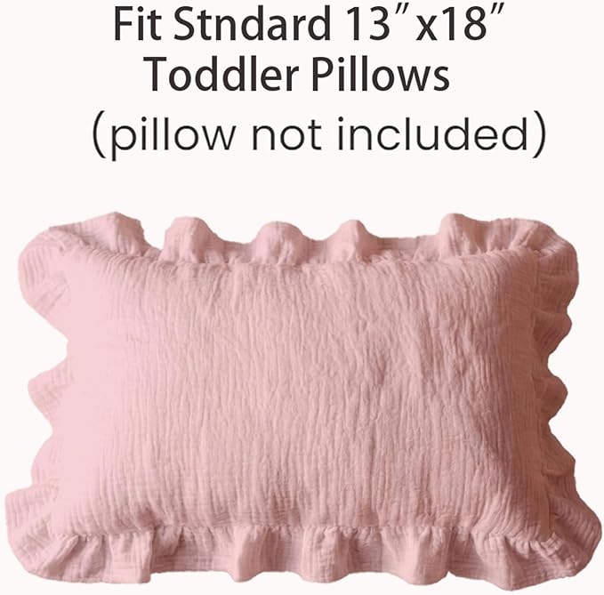 Muslin Ruffled Toddler Pillowcases 13"x18" 2 Pack, Soft, Breathable Muslin Cotton Travel Pillow Covers with Envelope Closure for Baby Boys, Girls & Kids (Blue Meadow-Ruffled, 13 x 18 Inch)