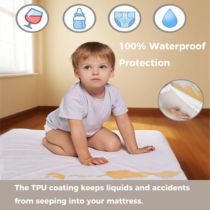 Queen Zippered Mattress Protector,Absorbent Six-Sided Mattress Cover Queen Size Bed, 15-18 Inch Noiseless Washable Mattress Encasement, Sleep Defense System, Hypoallergenic & Soft