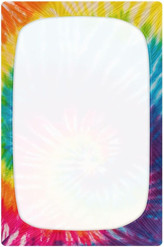 Tie Dye Rainbow Crib Sheets Soft Breathable Fitted Baby Playard Sheets Mattress Cover for Girl Boys, 39" x 27" x 5"