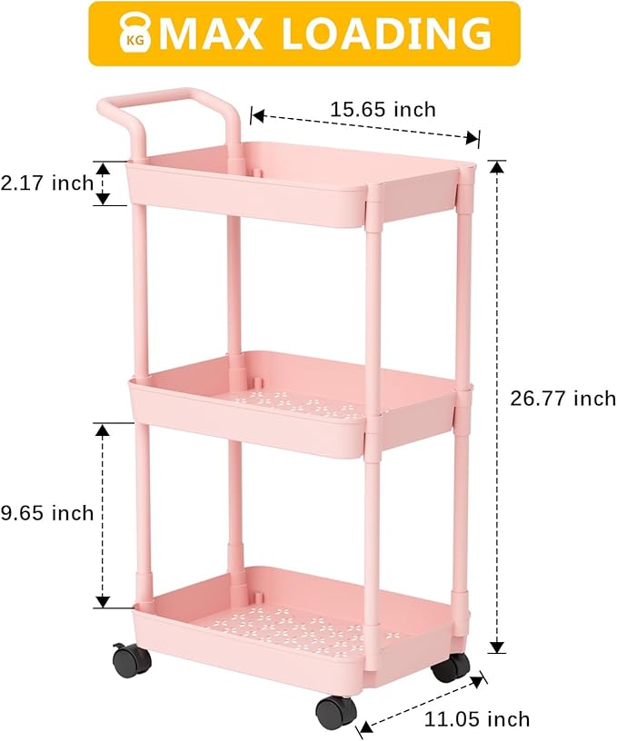Volnamal Baby Diaper Caddy – Plastic Diaper Organizer for Nursery Essentials, Movable Cart for Changing Table & Crib, Easy to Assemble, Pink