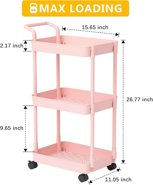 Volnamal Baby Diaper Caddy – Plastic Diaper Organizer for Nursery Essentials, Movable Cart for Changing Table & Crib, Easy to Assemble, Pink