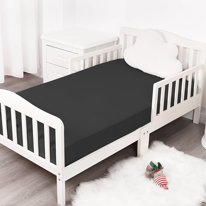 Stretchy Crib Sheets for Boys or Girls, 2 Pack Baby Sheets Fitted for Standard Crib and Toddler Mattress 52" x 28", Soft and Breathable Fitted Crib Sheets Neutral, Black