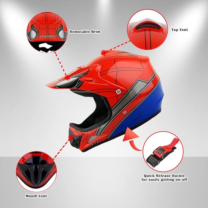 WOW Youth Kids Motocross BMX MX ATV Dirt Bike Dianosour Helmet Dragon + Goggles + Martian Youth Glove Bundle: HJOY MG Bundle