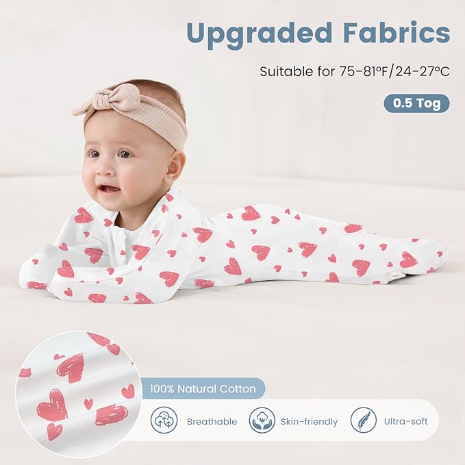 ZIGJOY Baby Transitional Swaddles for Newborns: 0.5 Tog Arms Up Sleep Sack 3-6-12 Months Soft Cotton Shark Fin 2 Way Zipper