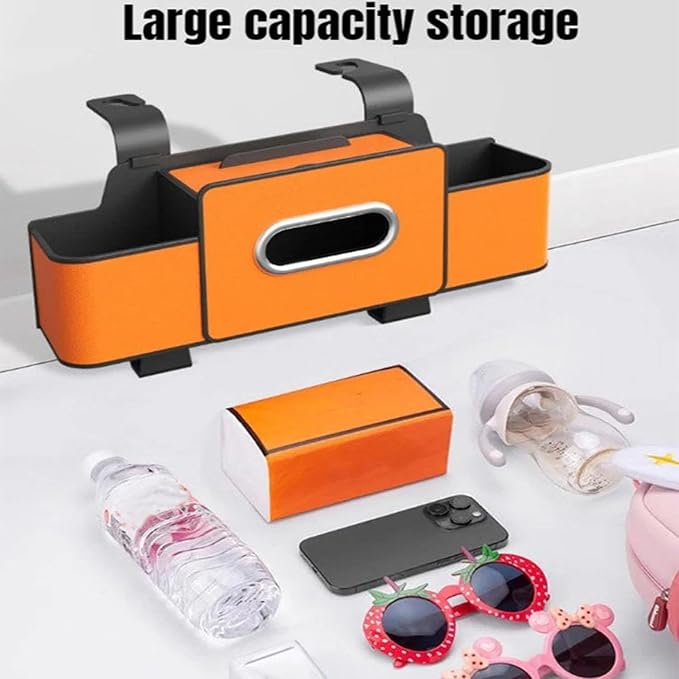 Gugliet 3-in-1 Car Backseat Organizer, Multifunctional Car Seat Back Storage Box, Universal Cars Seat Organizer Tissue Box and Storage with 2 Cup Holders and Hanging Hooks (Brown)