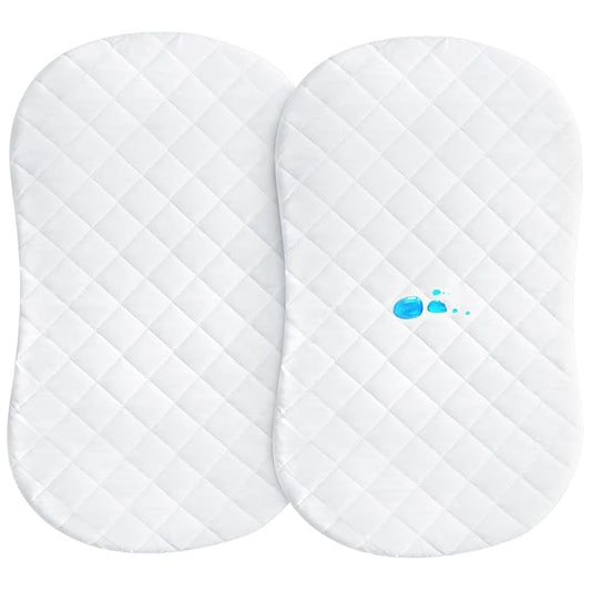 Bassinet Mattress Pad Cover 30" x 18" Fit for Halo BassiNest Swivel/Flex/Glide/Premiere & Luxe Series Sleeper, Waterproof Bassinet Mattress Protector Quilted Bassinet Sheets 2 Pack