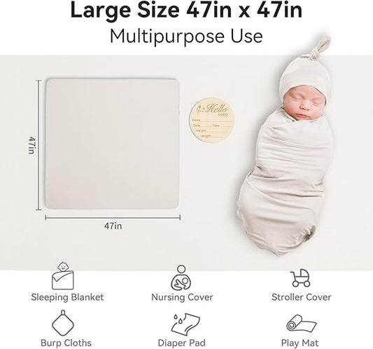 Rayon Made from Bamboo Baby Swaddle Blanket,2 Pack Soft & Breathable Receiving Blankets for Infant Newborn, Swaddle Wrap for Babies Girl and Boy, 47 x 47 Inch, (Slate & Oat)